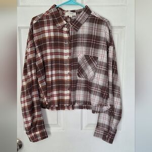 Plaid Raw Edge Flannel Shirt Size XL
